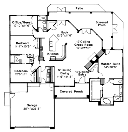 Traditional House Plan 69273 with 4 Beds, 3 Baths, 2 Car Garage First Level Plan