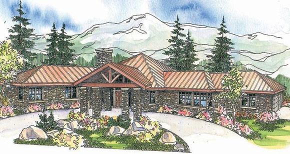 Craftsman, One-Story House Plan 69295 with 3 Beds, 2.5 Baths, 2 Car Garage Elevation