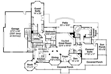 Country, Florida, Ranch House Plan 69296 with 4 Beds, 6 Baths, 3 Car Garage First Level Plan