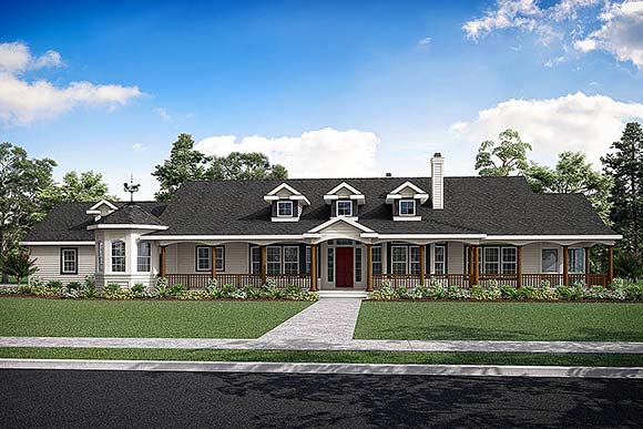 Country, Florida, Ranch House Plan 69296 with 4 Beds, 6 Baths, 3 Car Garage Elevation