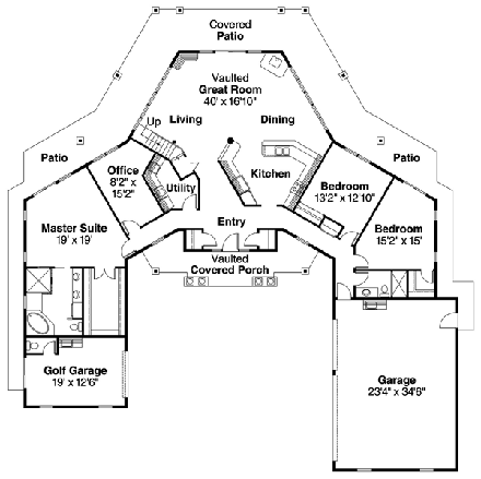 Traditional House Plan 69298 with 3 Beds, 2.5 Baths, 3 Car Garage First Level Plan