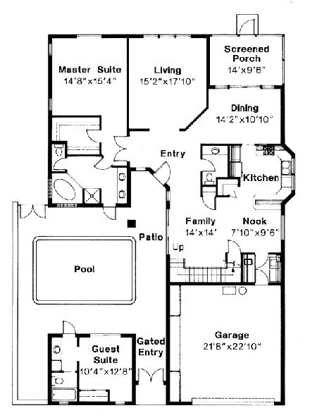 Florida, Mediterranean House Plan 69315 with 4 Beds, 3.5 Baths, 2 Car Garage First Level Plan