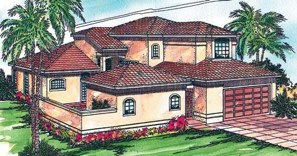 Florida, Mediterranean House Plan 69315 with 4 Beds, 3.5 Baths, 2 Car Garage Elevation