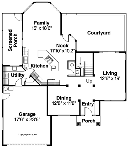 Florida, Mediterranean, Southwest House Plan 69327 with 4 Beds, 3 Baths, 2 Car Garage First Level Plan