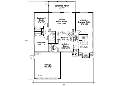 Florida, One-Story, Ranch House Plan 69333 with 3 Beds, 2 Baths, 2 Car Garage First Level Plan