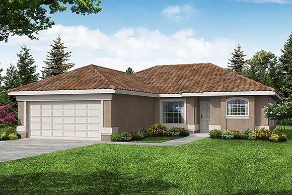 Florida, One-Story, Ranch House Plan 69333 with 3 Beds, 2 Baths, 2 Car Garage Elevation
