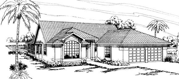 Florida, Ranch House Plan 69340 with 4 Beds, 2 Baths, 2 Car Garage Elevation