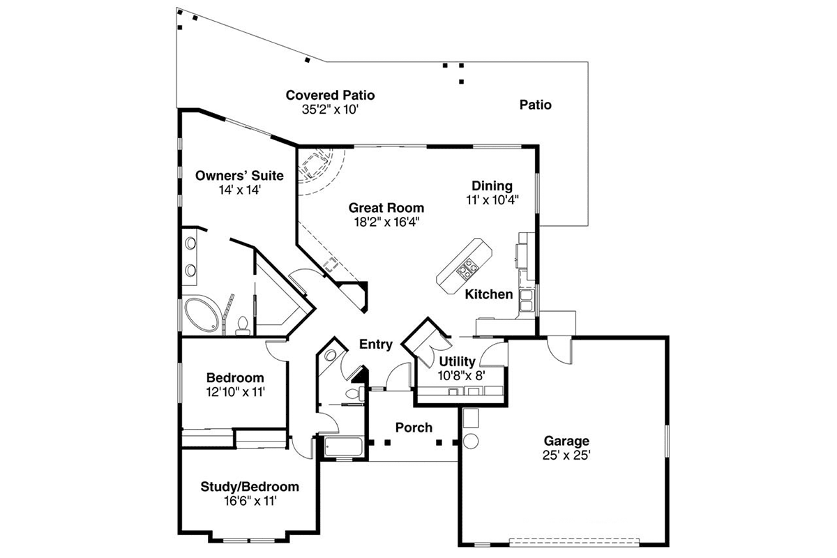 Santa Fe, Southwest House Plan 69352 with 3 Beds, 2 Baths, 2 Car Garage Level One
