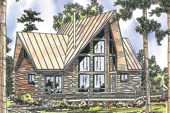 Contemporary, Log House Plan 69356 with 2 Beds, 2 Baths Elevation