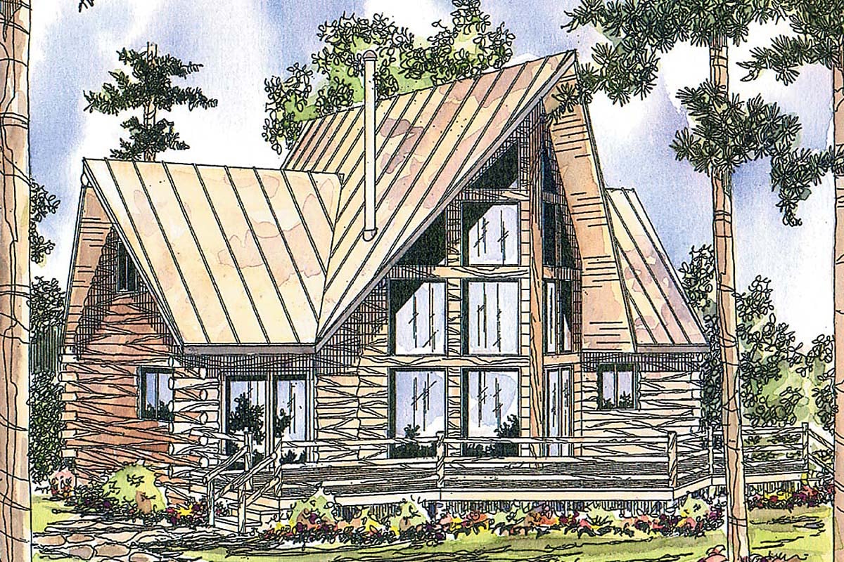 Contemporary, Log Plan with 1216 Sq. Ft., 2 Bedrooms, 2 Bathrooms Elevation