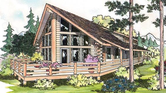 Cabin, Cottage, Log House Plan 69360 with 3 Beds, 2 Baths Elevation