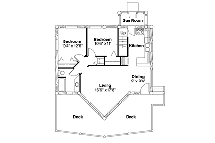 Contemporary, Log House Plan 69361 with 3 Beds, 2 Baths, 2 Car Garage First Level Plan