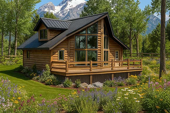 Contemporary, Log House Plan 69361 with 3 Beds, 2 Baths, 2 Car Garage Elevation