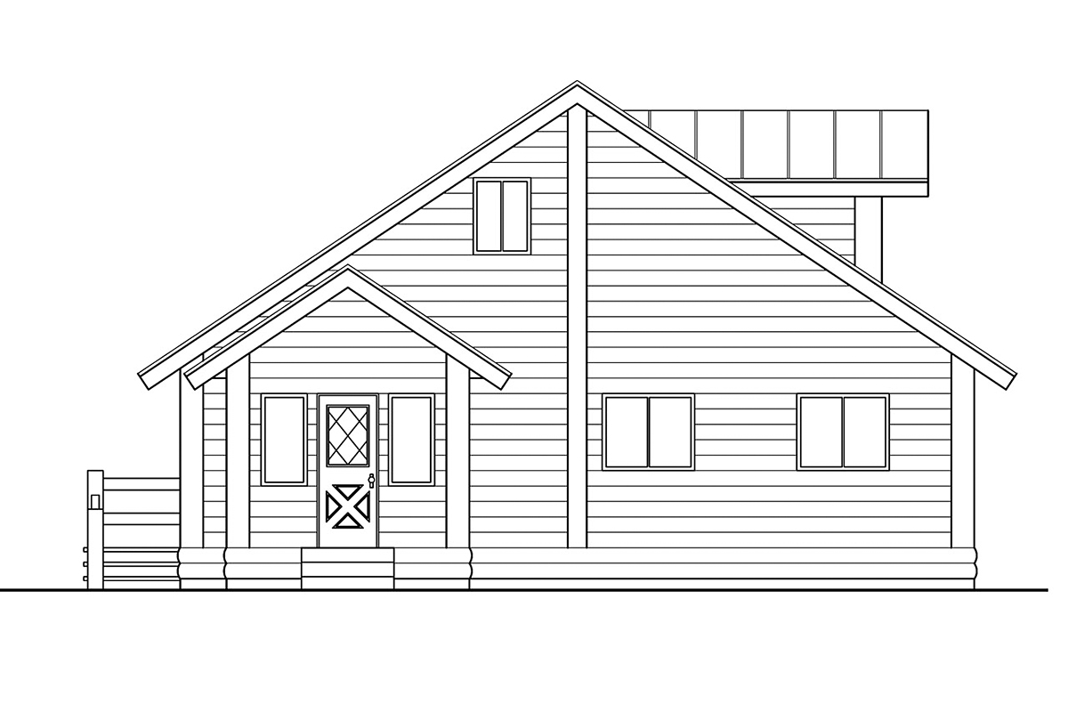 Contemporary, Log Plan with 1401 Sq. Ft., 3 Bedrooms, 2 Bathrooms, 2 Car Garage Rear Elevation