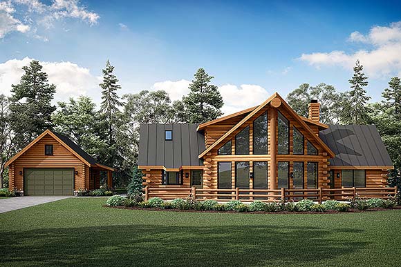 Contemporary, Log House Plan 69362 with 3 Beds, 2.5 Baths Elevation