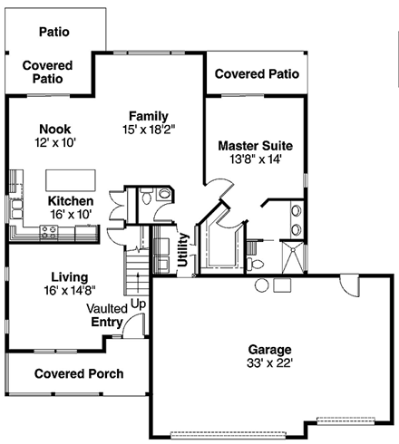 Cape Cod, Country House Plan 69381 with 3 Beds, 2.5 Baths, 3 Car Garage First Level Plan