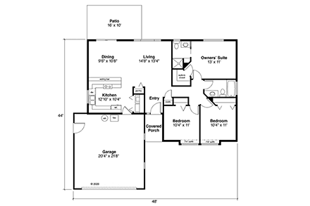 Ranch House Plan 69385 with 3 Beds, 2 Baths, 2 Car Garage First Level Plan