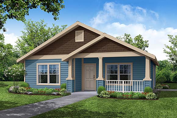 Craftsman, Narrow Lot, One-Story House Plan 69411 with 3 Beds, 2 Baths, 1 Car Garage Elevation