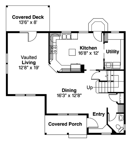Country House Plan 69414 with 3 Beds, 1.5 Baths First Level Plan