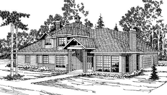 Contemporary, Traditional House Plan 69430 with 4 Beds, 3.5 Baths, 3 Car Garage Elevation