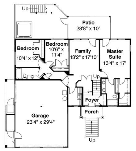 Craftsman House Plan 69442 with 5 Beds, 4 Baths, 2 Car Garage First Level Plan