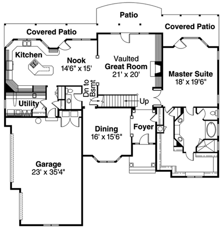 Tudor House Plan 69449 with 3 Beds, 3.5 Baths, 3 Car Garage First Level Plan