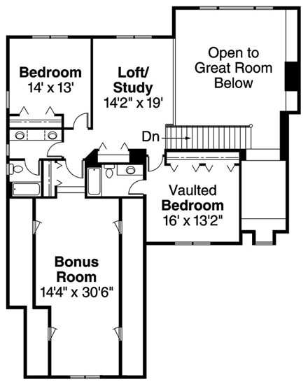 Tudor House Plan 69449 with 3 Beds, 3.5 Baths, 3 Car Garage Second Level Plan
