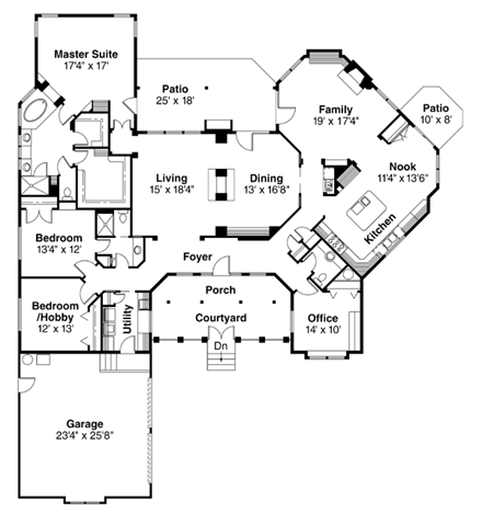 Traditional House Plan 69494 with 4 Beds, 3 Baths, 2 Car Garage First Level Plan