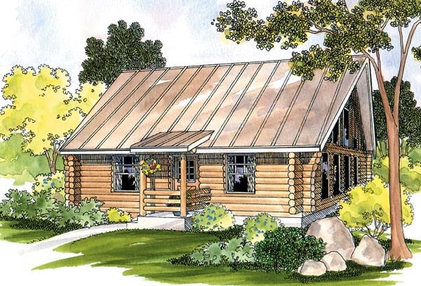 Cabin, Log, One-Story, Ranch House Plan 69498 with 1 Beds, 1 Baths Elevation