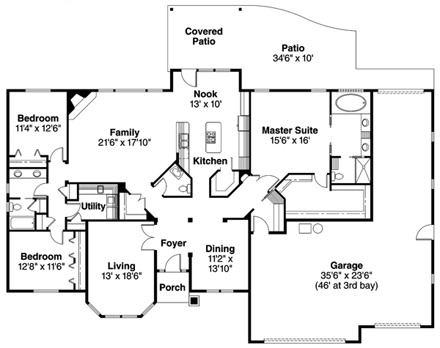 Ranch House Plan 69614 with 3 Beds, 3 Baths, 3 Car Garage First Level Plan