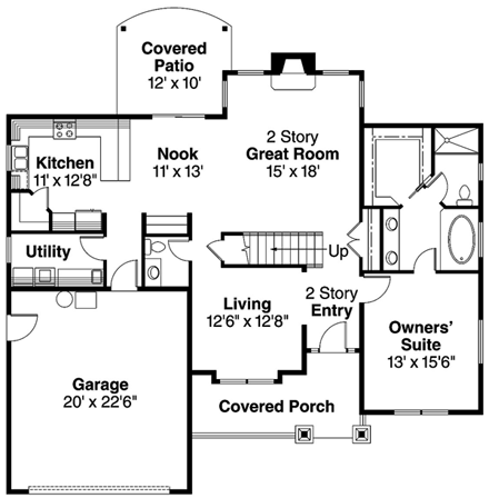Craftsman House Plan 69625 with 4 Beds, 3 Baths, 2 Car Garage First Level Plan