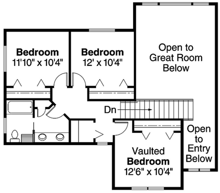 Craftsman House Plan 69625 with 4 Beds, 3 Baths, 2 Car Garage Second Level Plan