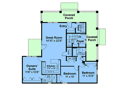 Country Multi-Family Plan 69639 with 5 Beds, 3 Baths, 2 Car Garage First Level Plan