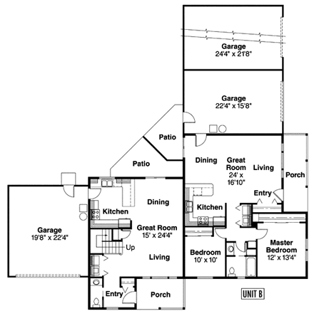 Country Multi-Family Plan 69641 with 5 Beds, 4 Baths, 5 Car Garage First Level Plan
