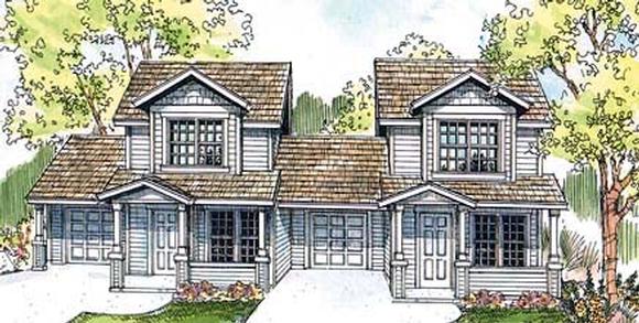 Bungalow, Country Multi-Family Plan 69642 with 4 Beds, 4 Baths, 2 Car Garage Elevation