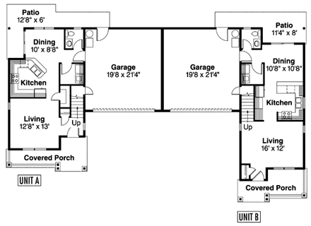 Contemporary Multi-Family Plan 69651 with 8 Beds, 6 Baths, 4 Car Garage First Level Plan