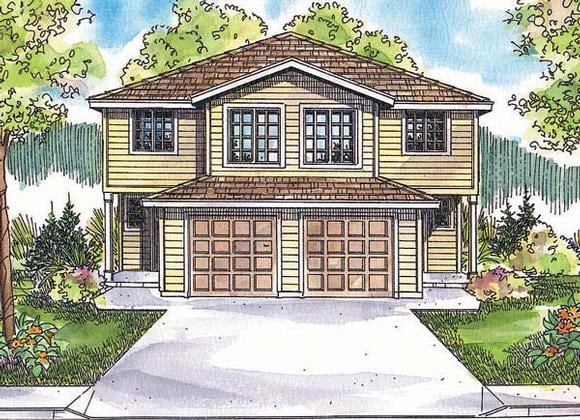 Narrow Lot, Traditional Multi-Family Plan 69653 with 8 Beds, 6 Baths, 2 Car Garage Elevation