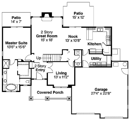 Craftsman House Plan 69659 with 4 Beds, 2.5 Baths, 2 Car Garage First Level Plan