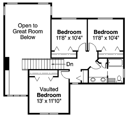 Craftsman House Plan 69659 with 4 Beds, 2.5 Baths, 2 Car Garage Second Level Plan
