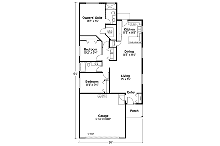 Ranch House Plan 69666 with 3 Beds, 2 Baths, 2 Car Garage First Level Plan