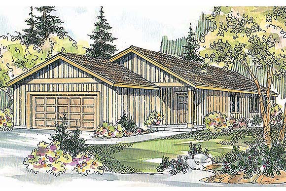 Ranch House Plan 69666 with 3 Beds, 2 Baths, 2 Car Garage Elevation