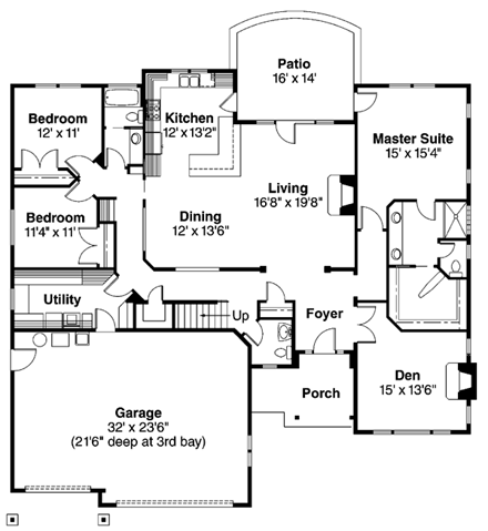 Craftsman House Plan 69679 with 3 Beds, 2.5 Baths, 3 Car Garage First Level Plan