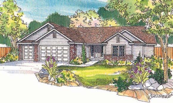 One-Story, Ranch House Plan 69705 with 4 Beds, 3 Baths, 3 Car Garage Elevation