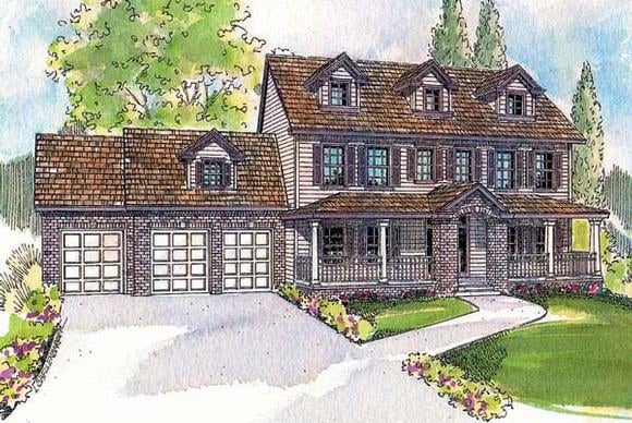 Colonial, Country House Plan 69719 with 5 Beds, 3.5 Baths, 3 Car Garage Elevation