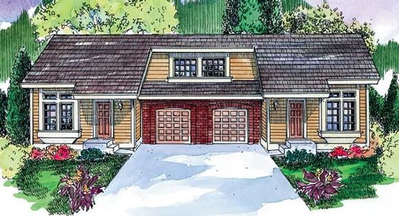 Contemporary Multi-Family Plan 69781 with 4 Beds, 4 Baths, 2 Car Garage Elevation