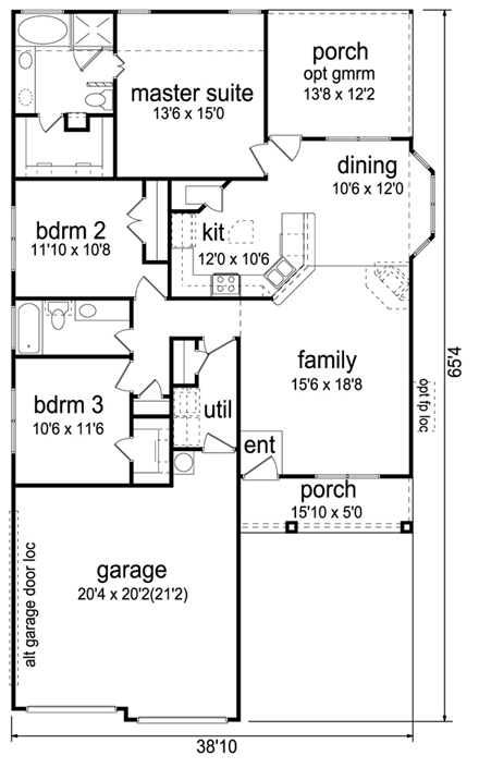 Craftsman House Plan 69912 with 3 Beds, 2 Baths, 2 Car Garage First Level Plan