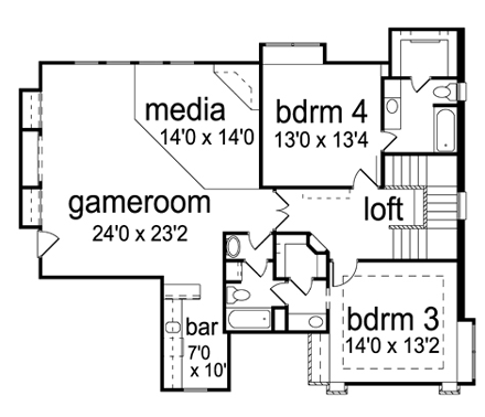 European, Traditional, Tudor House Plan 69935 with 4 Beds, 4 Baths, 3 Car Garage Second Level Plan