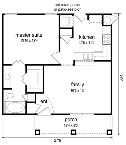 Cottage, Craftsman House Plan 69937 with 1 Beds, 1 Baths First Level Plan
