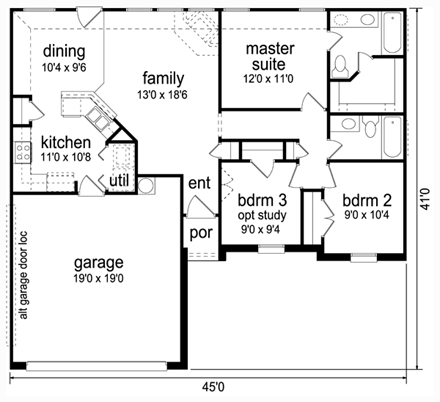 Traditional House Plan 69955 with 3 Beds, 2 Baths, 2 Car Garage First Level Plan