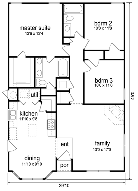 Cottage, Traditional House Plan 69959 with 3 Beds, 2 Baths First Level Plan